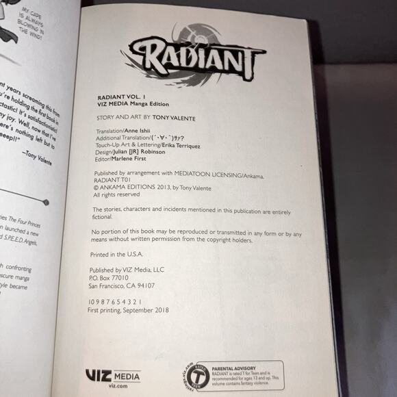 Book Manga Radiant #1 Vol 1 Vizmedia Viz Media Paperback 2018 Tony Valente Comic - Picture 6 of 12